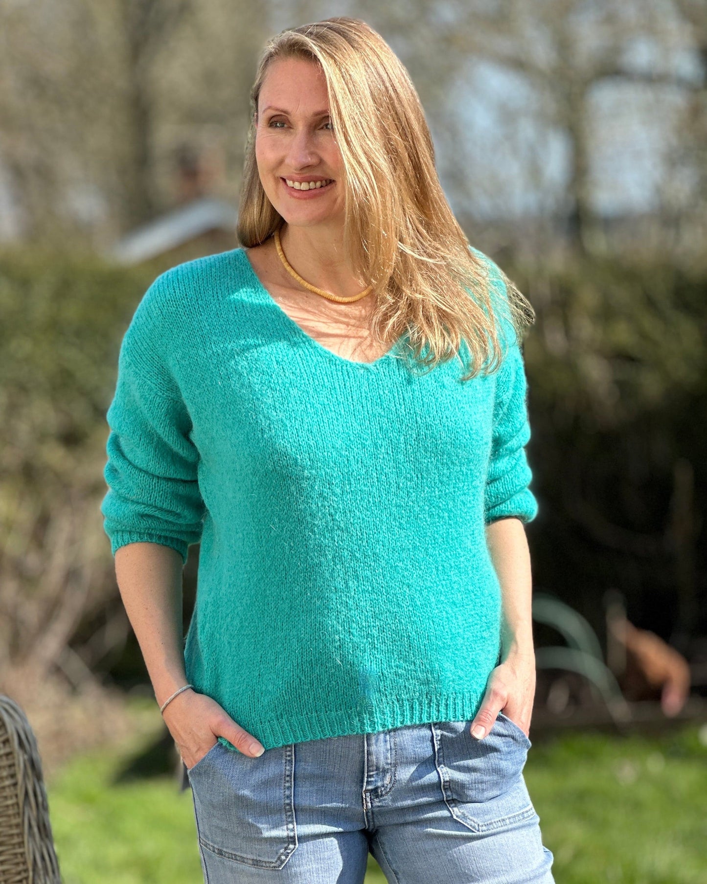 clothing V-Neck Long Sleeve Mohair Jumper - Sea Green