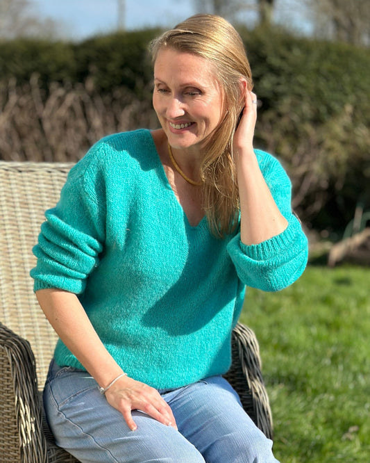 clothing V-Neck Long Sleeve Mohair Jumper - Sea Green