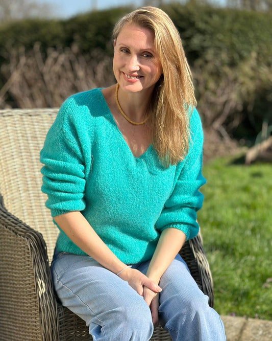 clothing V-Neck Long Sleeve Mohair Jumper - Sea Green