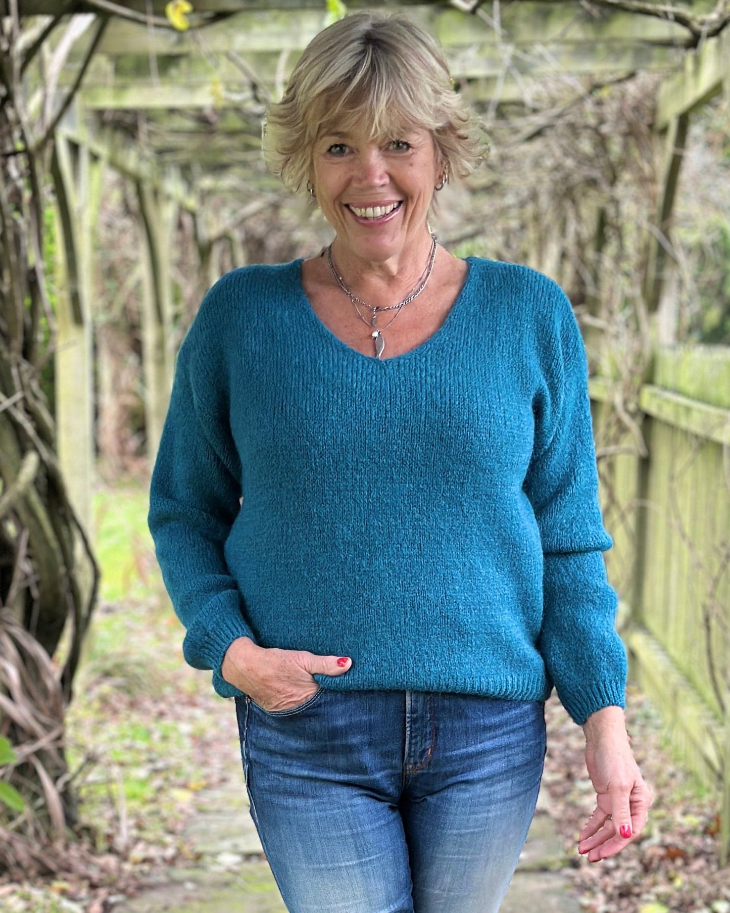 clothing V-Neck Long Sleeve Mohair Jumper - Teal
