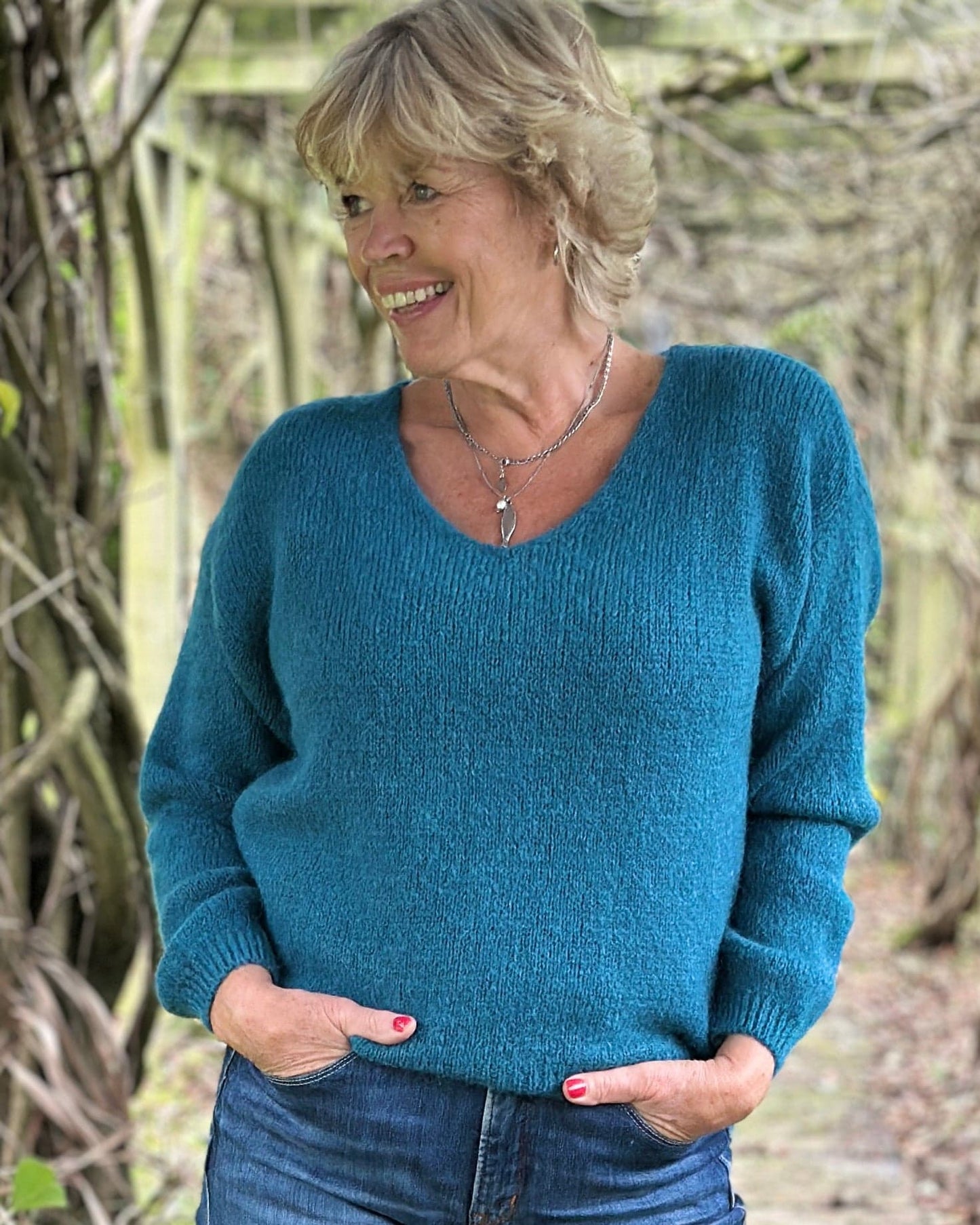 clothing V-Neck Long Sleeve Mohair Jumper - Teal