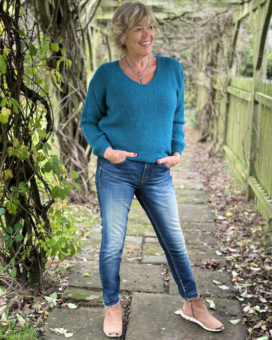 clothing V-Neck Long Sleeve Mohair Jumper - Teal