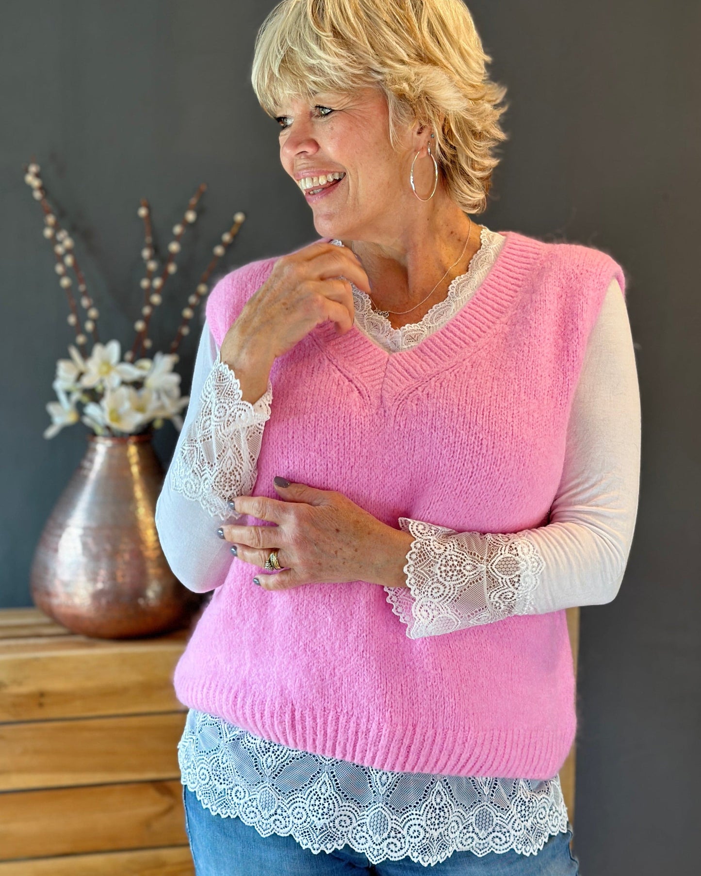 clothing V Neck Mohair Tank Top - Bubblegum Pink