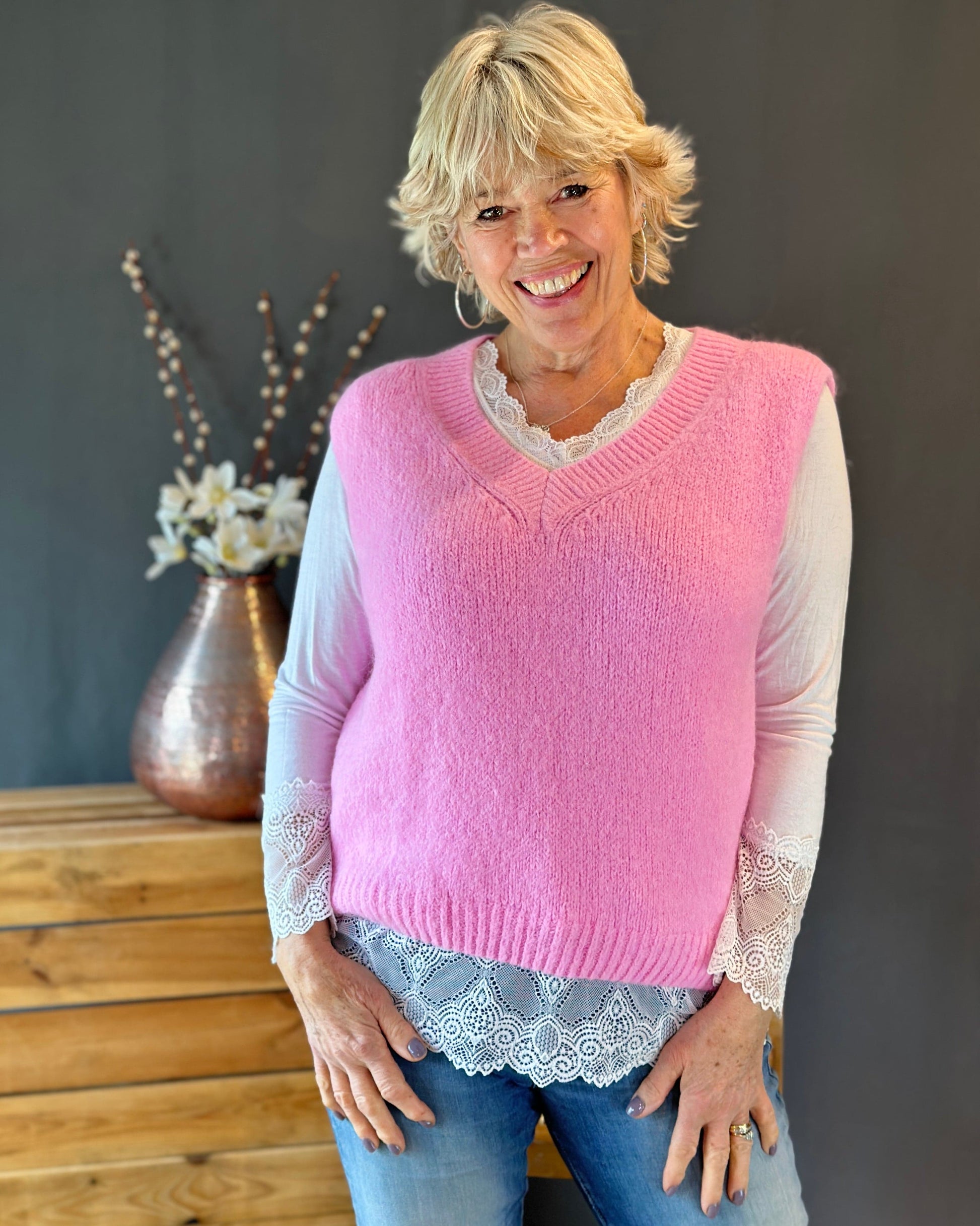 clothing V Neck Mohair Tank Top - Bubblegum Pink