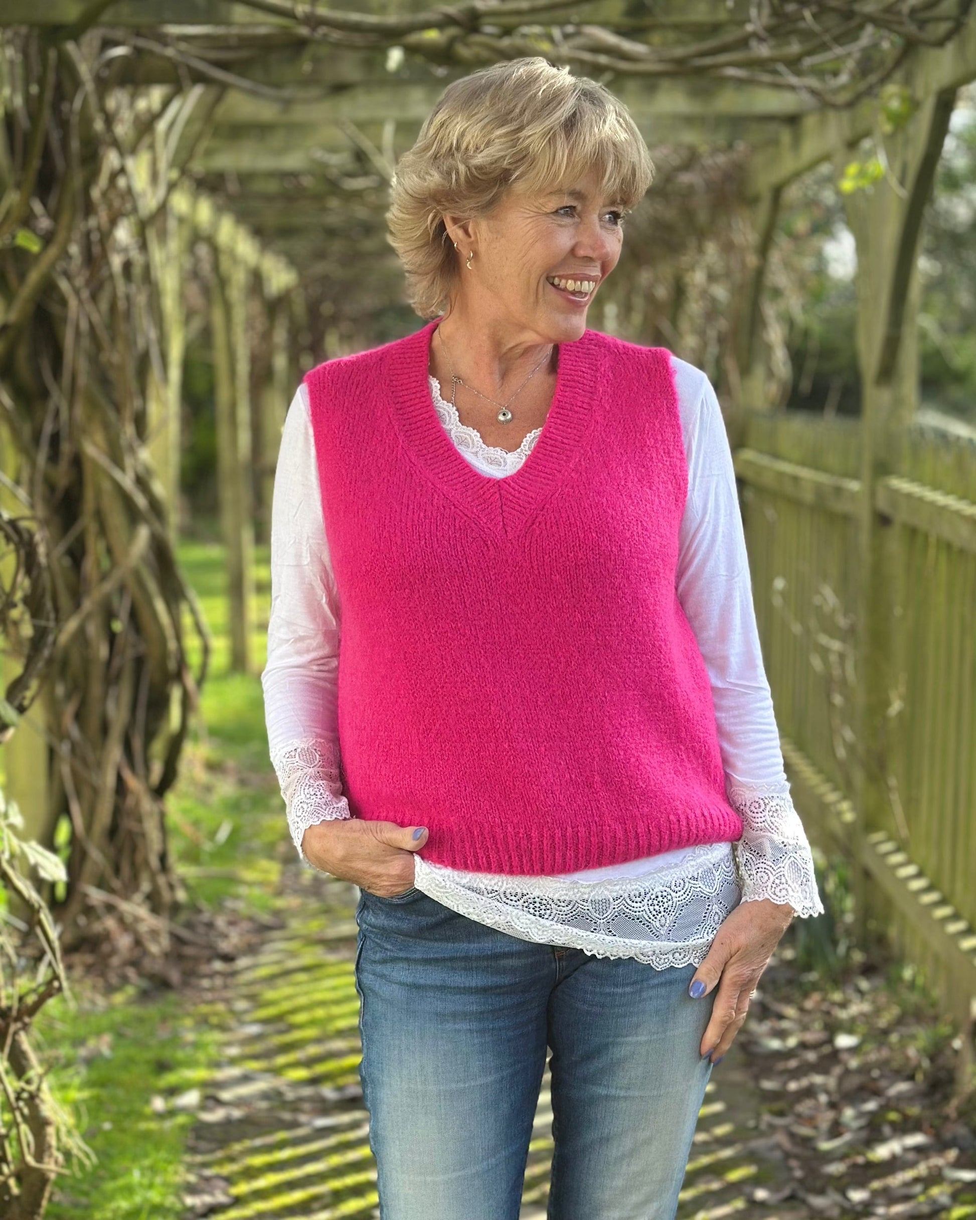 clothing V Neck Mohair Tank Top - Fuchsia