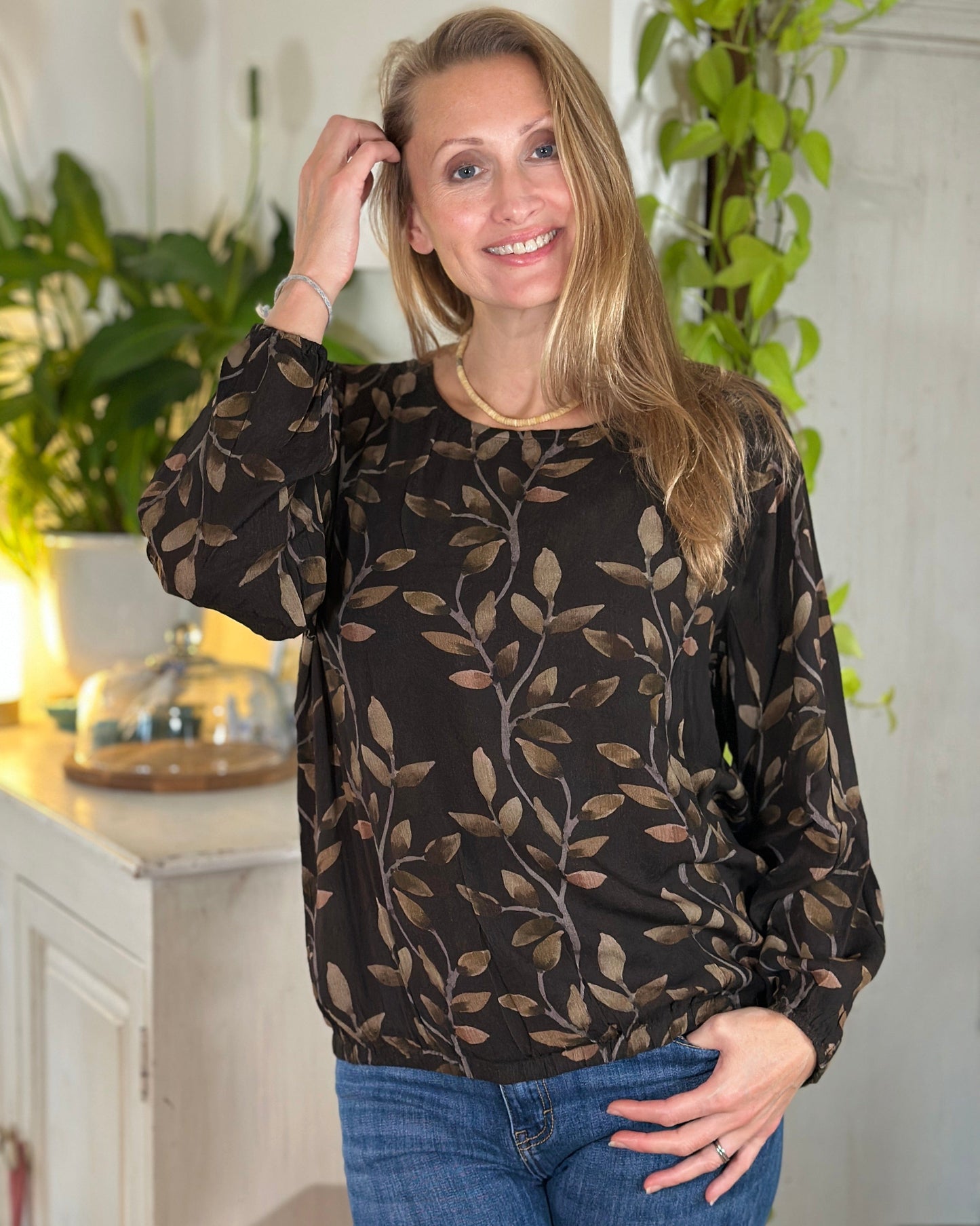 Clothing Vine Leaves Print Blouse - Brown