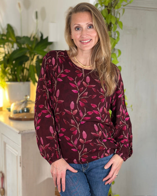 Clothing Vine Leaves Print Blouse - Burgundy