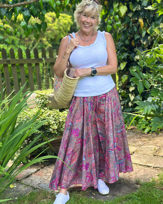 clothing Wide Leg Silk Trousers - Paisley Pinks/Teal