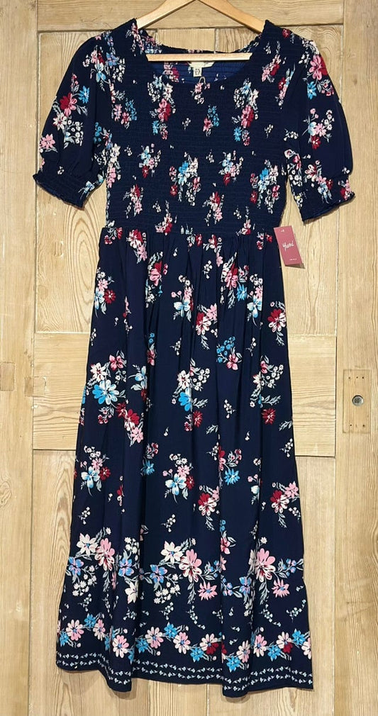 Clothing Yumi Floral Print Ruched Dress - Navy