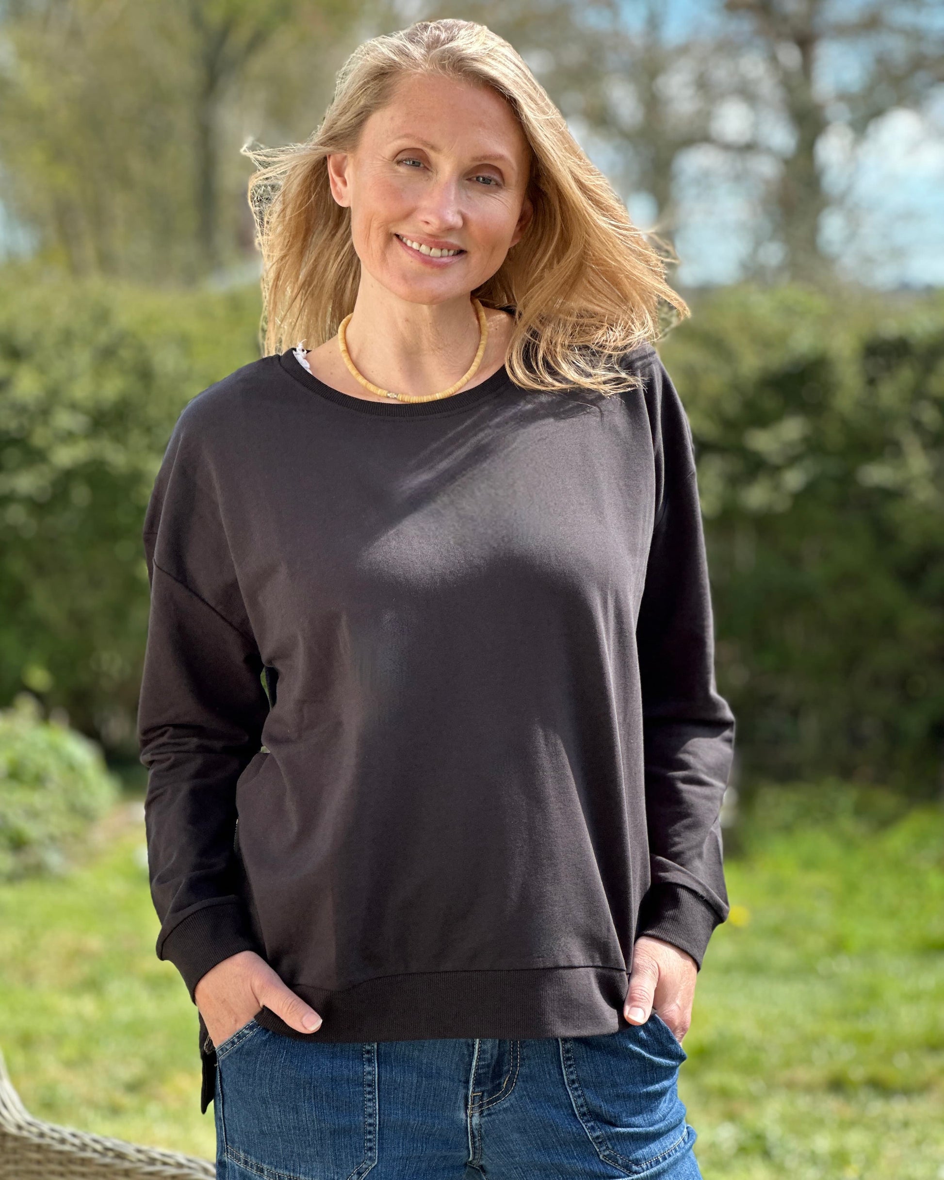 clothing Zip Detail Summer Sweatshirt - Black