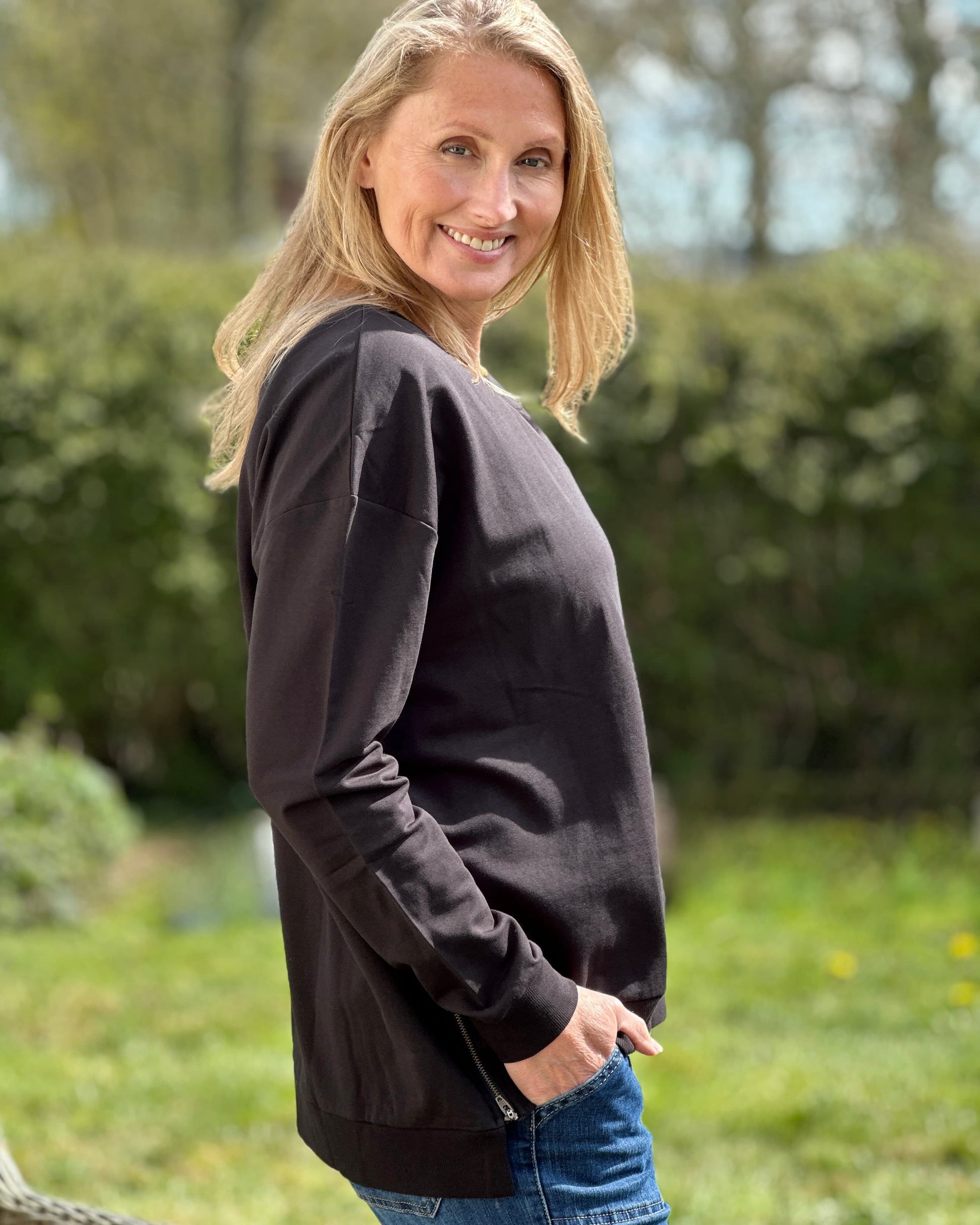 clothing Zip Detail Summer Sweatshirt - Black