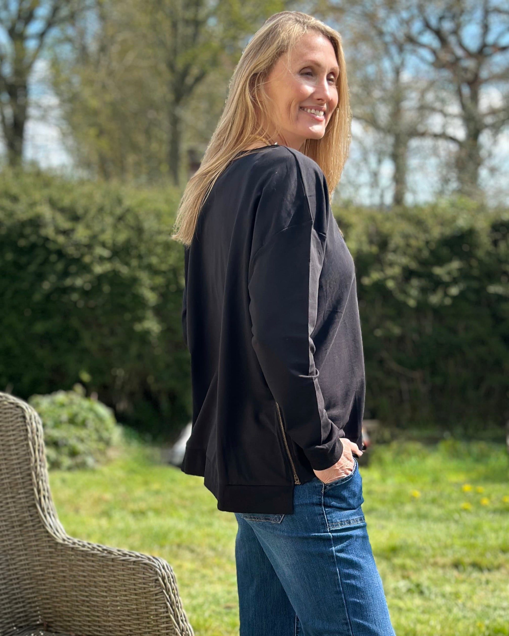clothing Zip Detail Summer Sweatshirt - Black