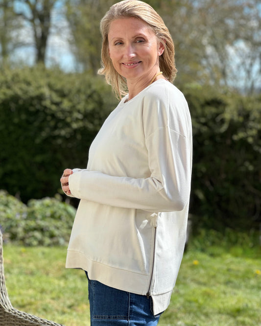 clothing Zip Detail Summer Sweatshirt - Cream