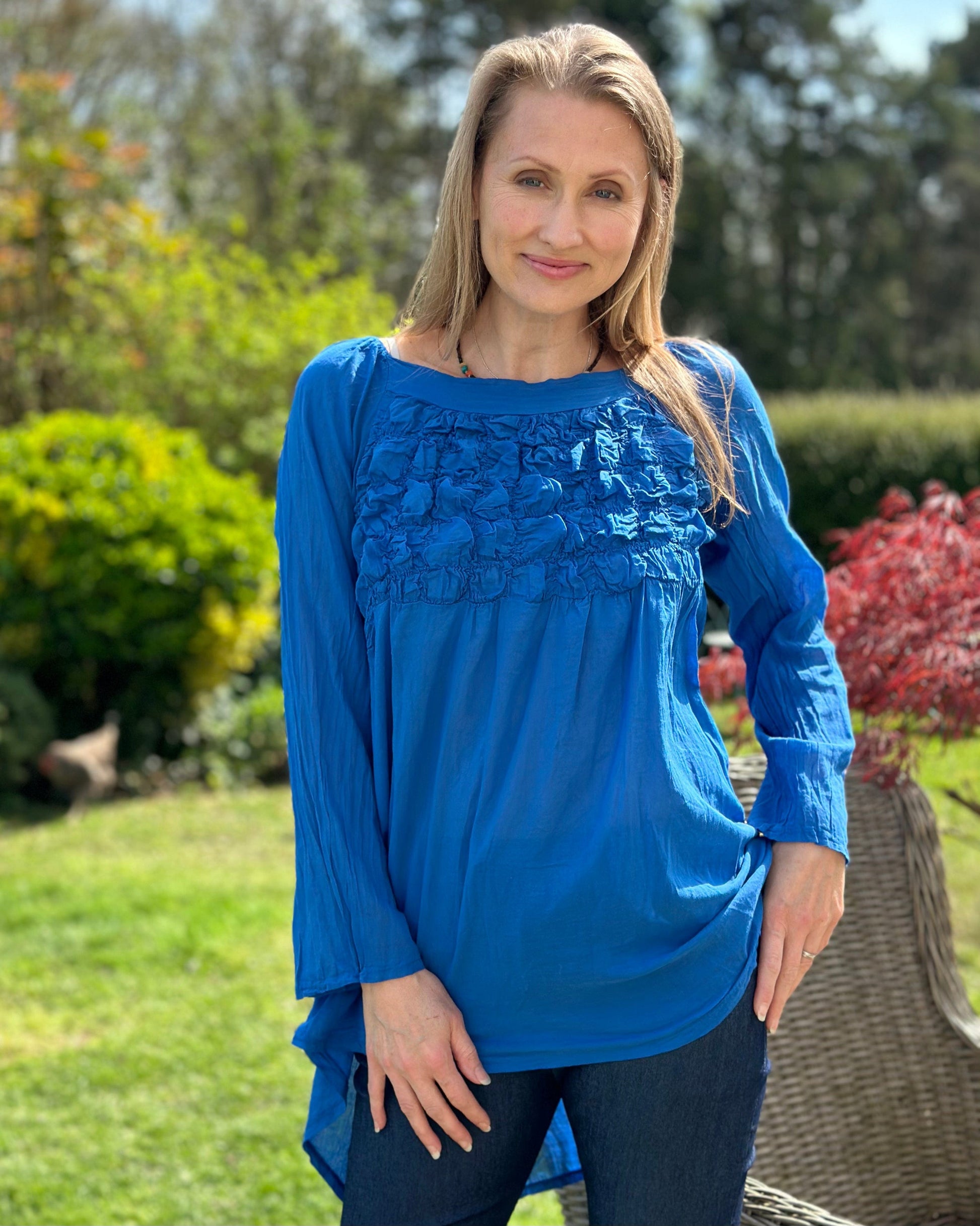 Cotton 'Bubble' Top - Cobalt Blue