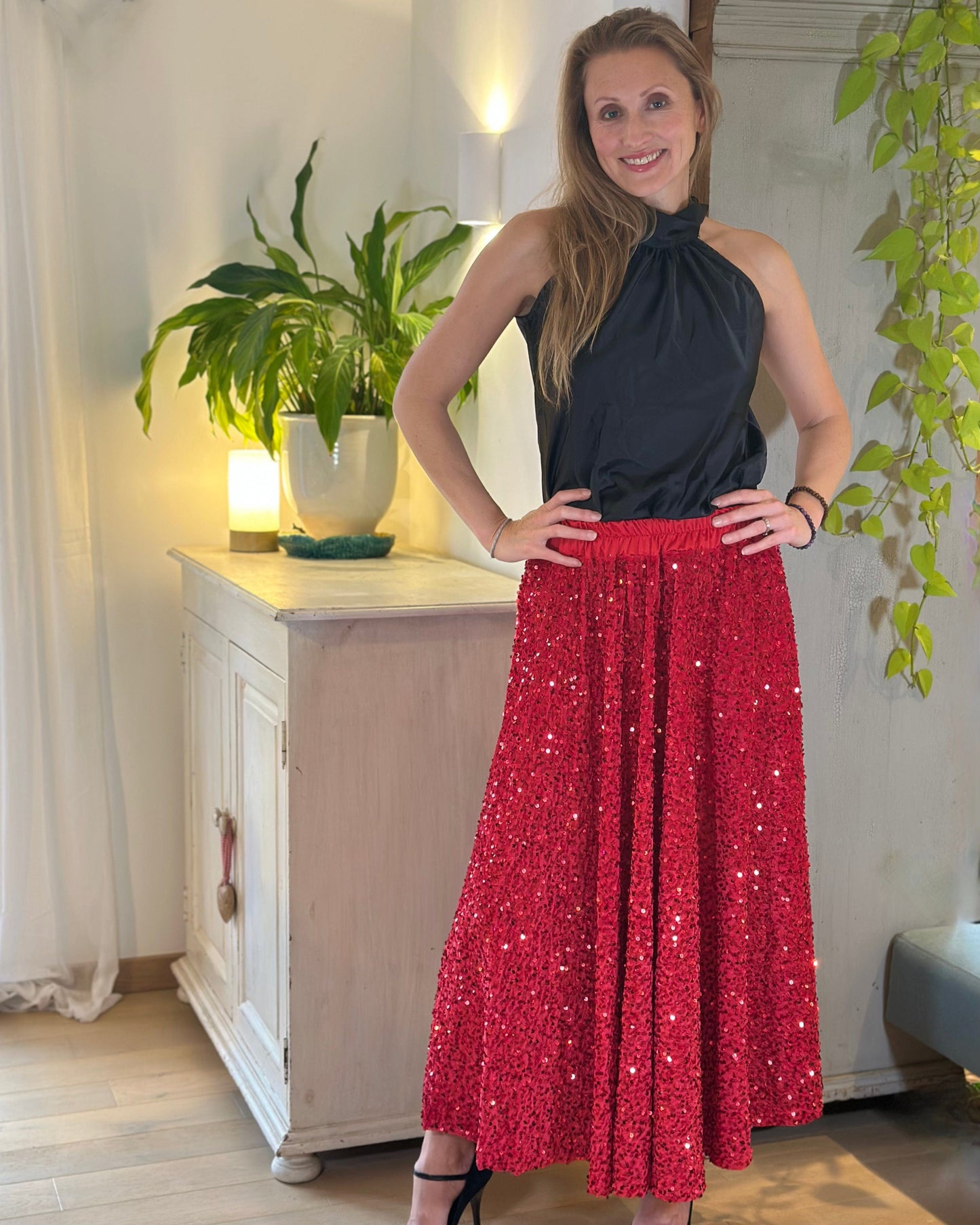 dresses Sequin & Velvet Skirt - Red