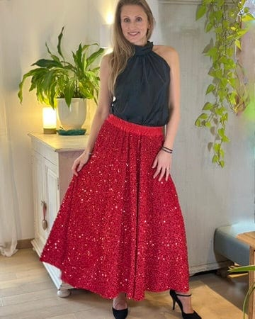 dresses Sequin & Velvet Skirt - Red