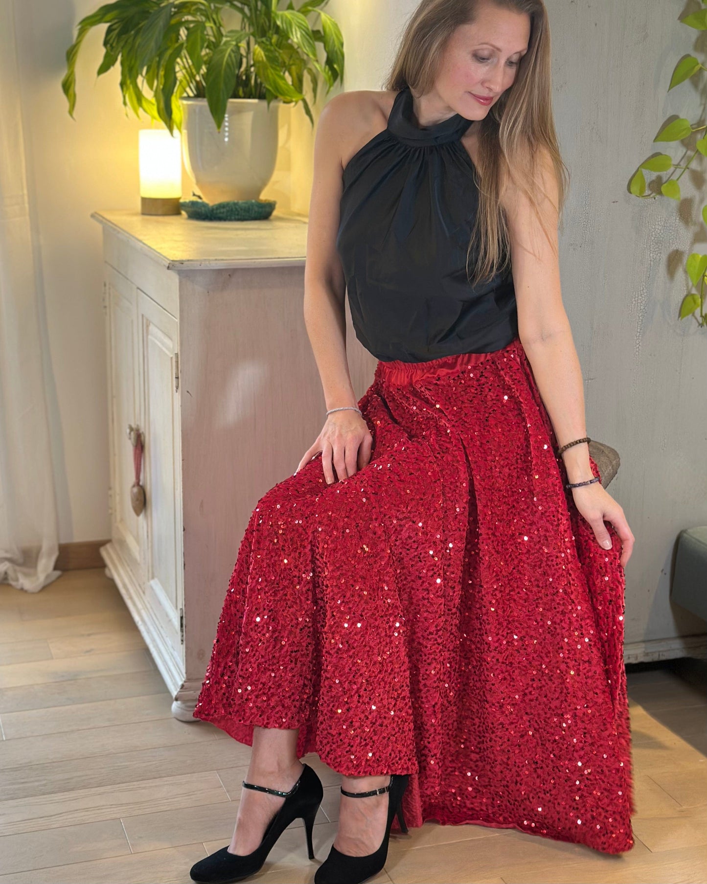 dresses Sequin & Velvet Skirt - Red