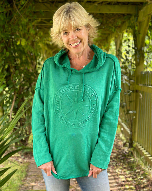 Embossed 'Nord' Hoodie Sweatshirt - Emerald Green