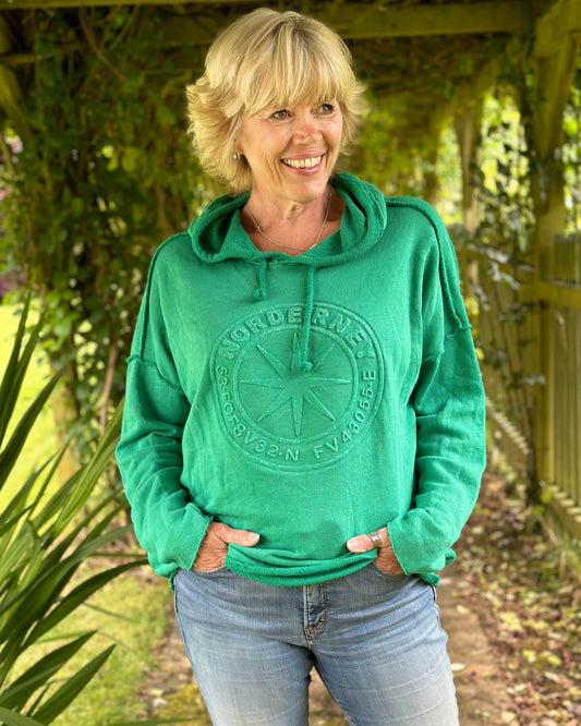 Embossed 'Nord' Hoodie Sweatshirt - Emerald Green