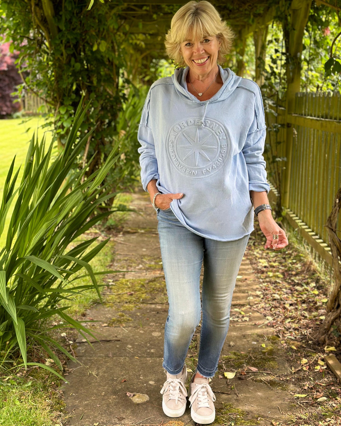 Embossed 'Nord' Hoodie Sweatshirt - Pale Blue
