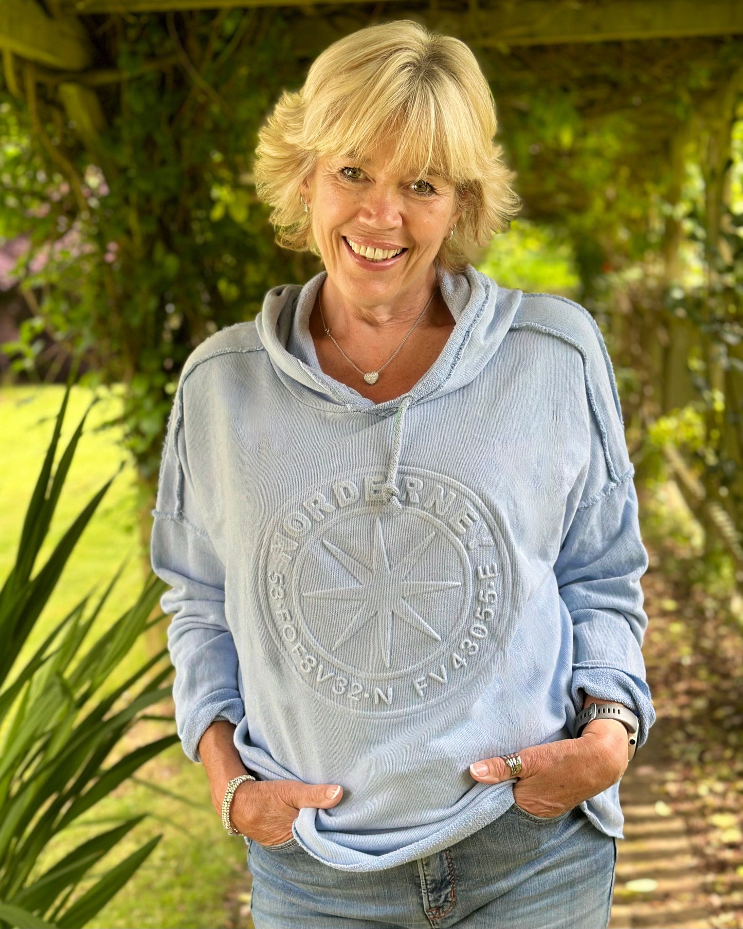 Embossed 'Nord' Hoodie Sweatshirt - Pale Blue