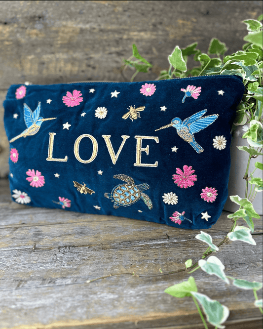 Embroidered LOVE Velvet Everyday Bag - Teal