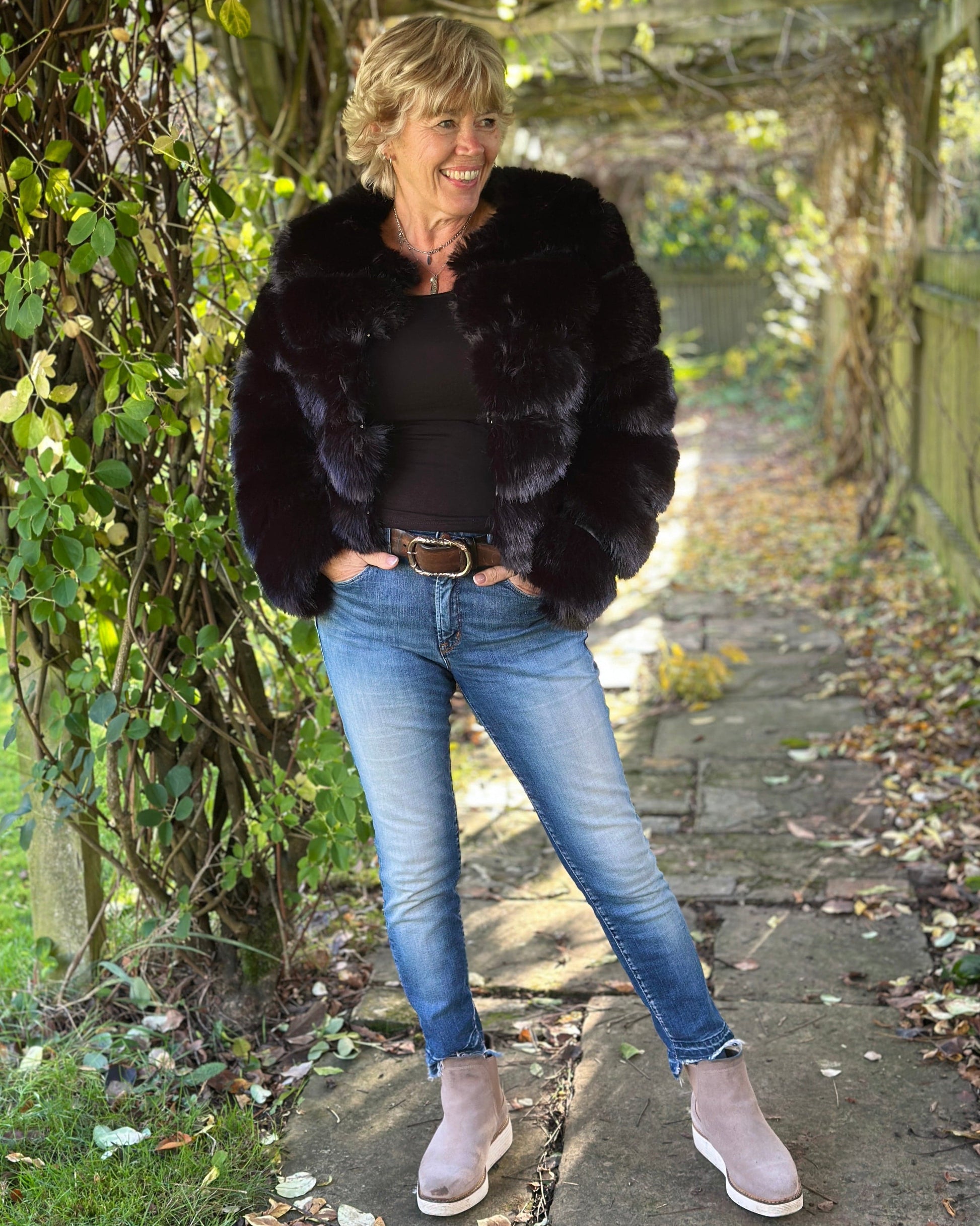 Faux Fur Short Jacket - Black