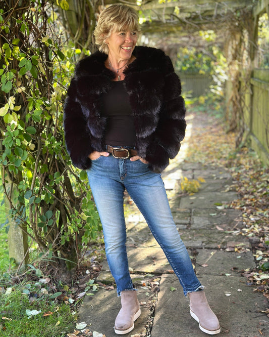 Faux Fur Short Jacket - Black