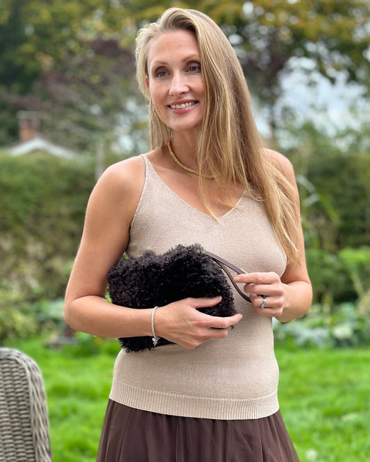 faux leather bag Curly Fluffy Pouch - Chocolate