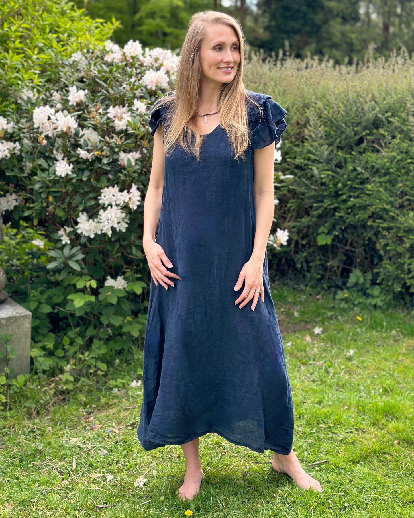 Linen dress with sleeves uk hot sale