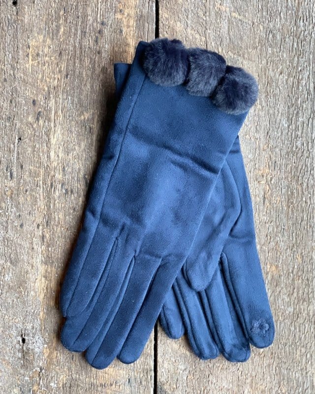 Gloves Faux Fur Pom Pom Gloves - Blue