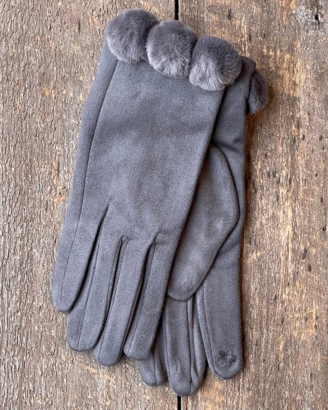 Gloves Faux Fur Pom Pom Gloves - Grey