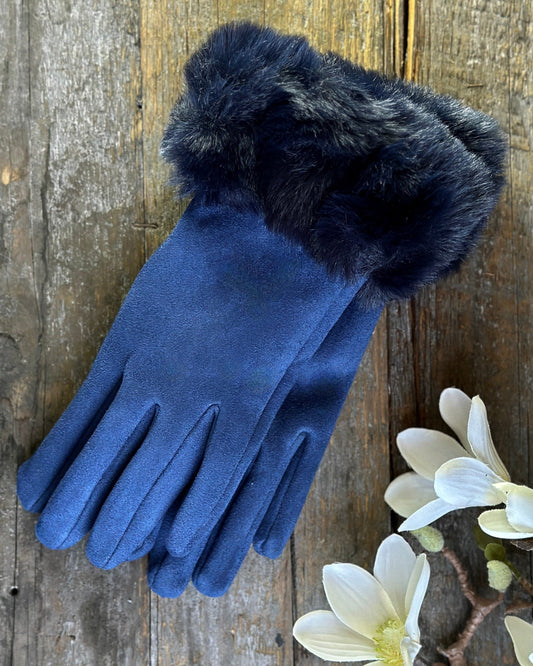 Gloves Faux Suede Gloves - Blue