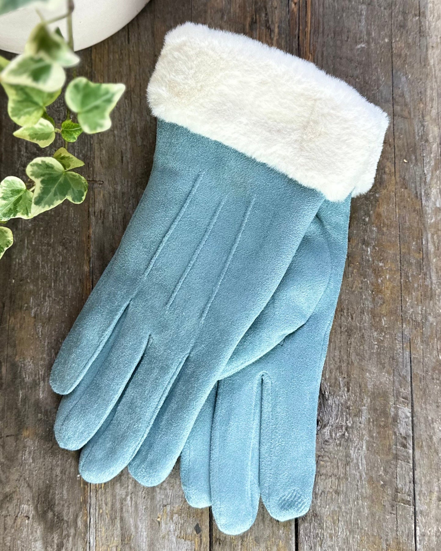 Gloves Faux Suede Gloves - Duck Egg Blue