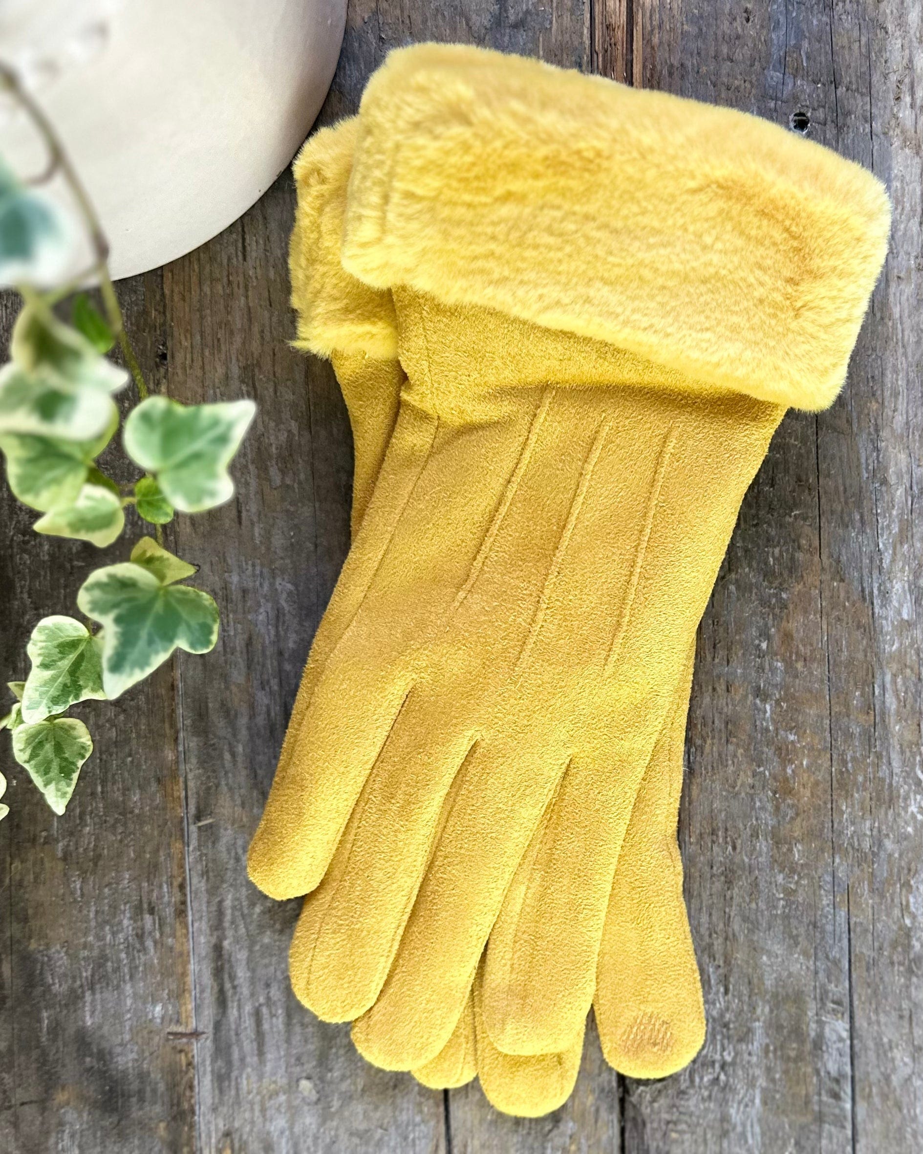 Gloves Faux Suede Gloves - Mustard