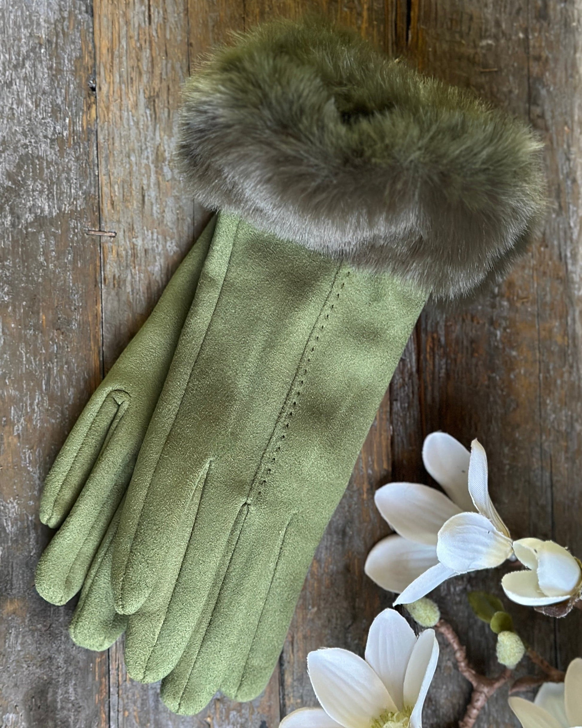 Gloves Faux Suede Gloves - Olive