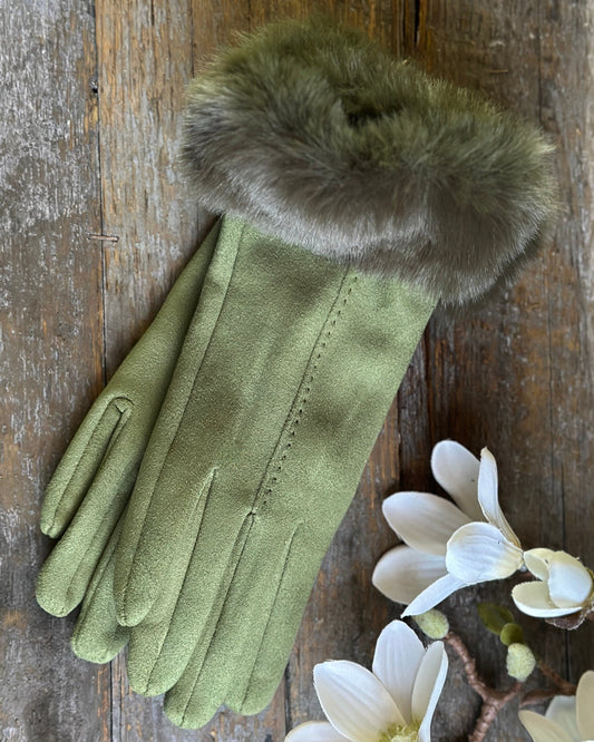 Gloves Faux Suede Gloves - Olive