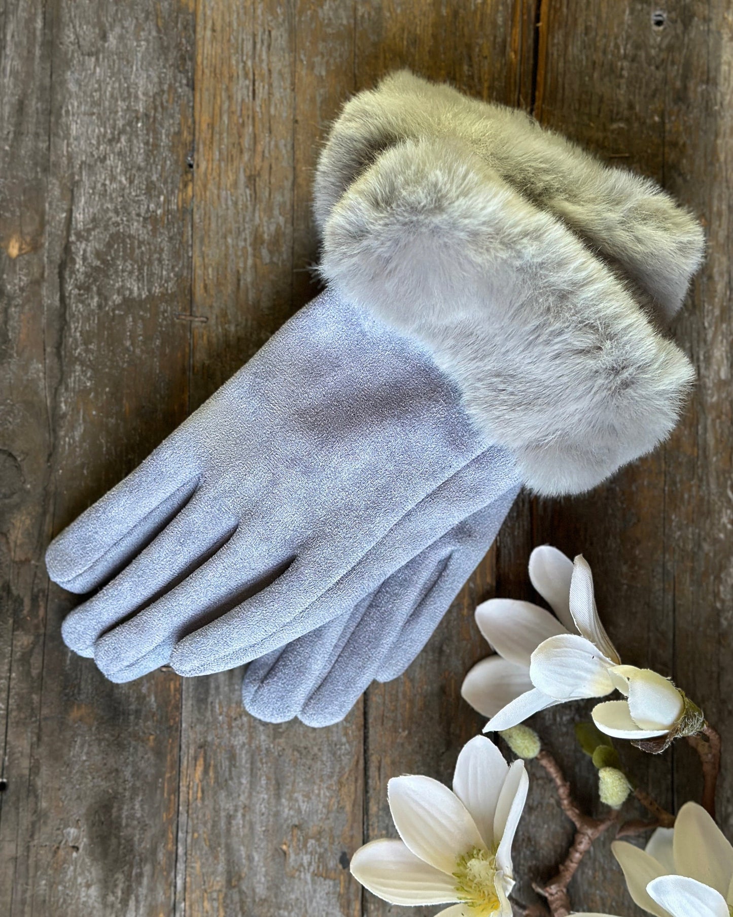 Gloves Faux Suede Gloves - Pale Grey
