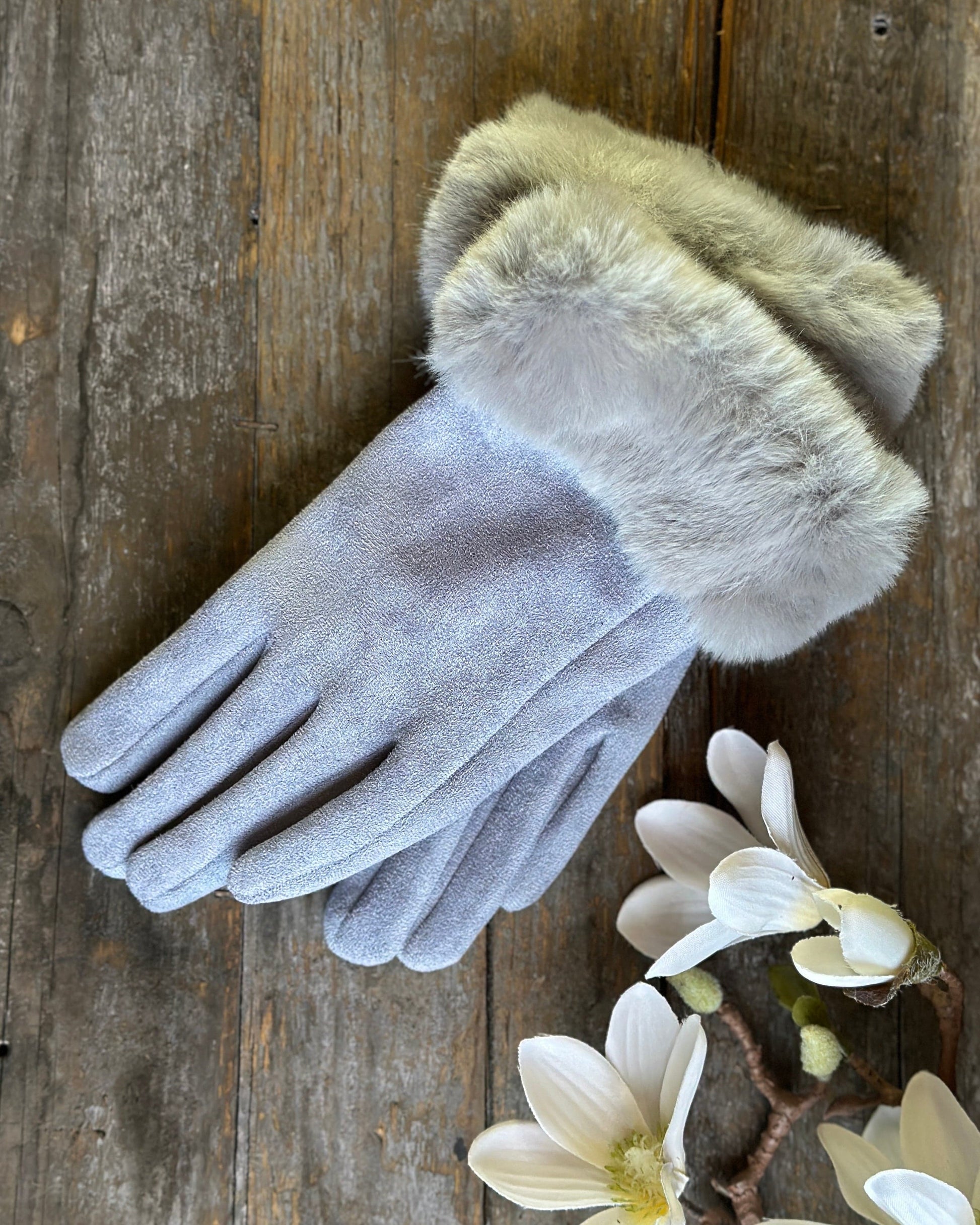 Gloves Faux Suede Gloves - Pale Grey
