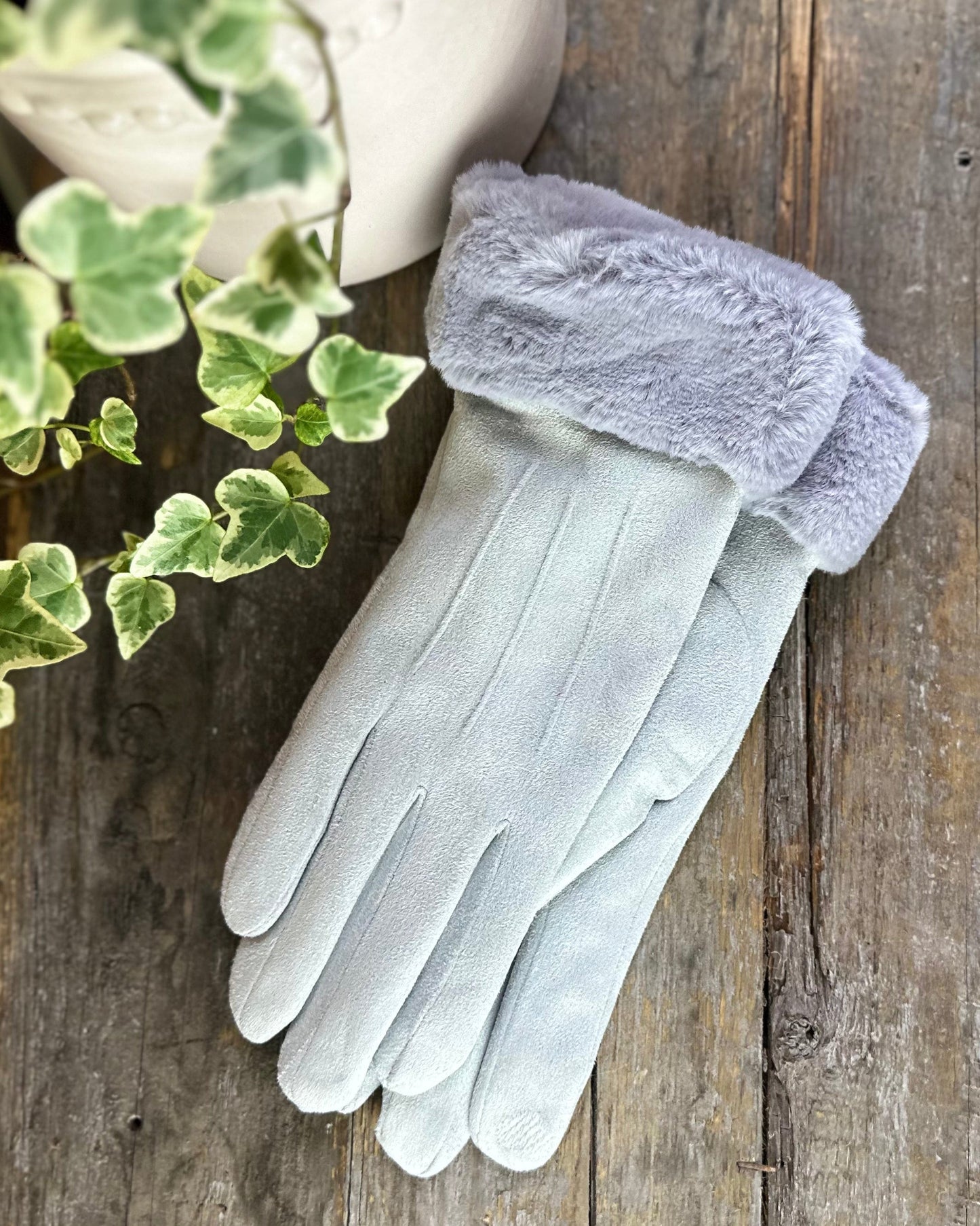 Gloves Faux Suede Gloves - Silver Grey