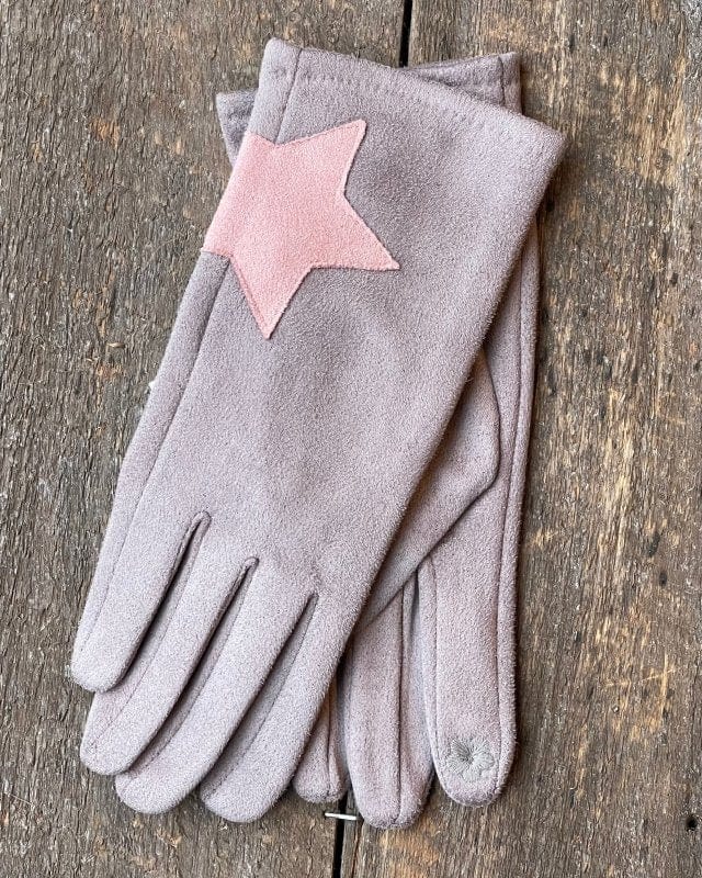Gloves Faux Suede Gloves With Applique Star - Mink