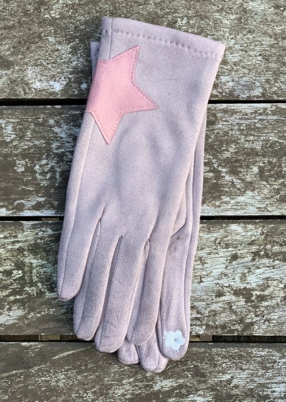 Gloves Faux Suede Gloves With Applique Star - Mink