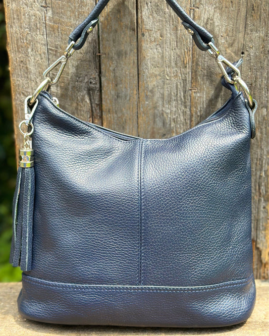 handbag Leather Bucket Bag - Navy