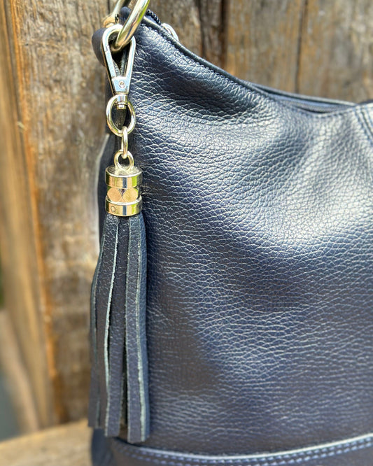 handbag Leather Bucket Bag - Navy