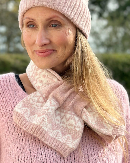 Hats Fairisle Mix Pull Through Scarf - Pale Pink