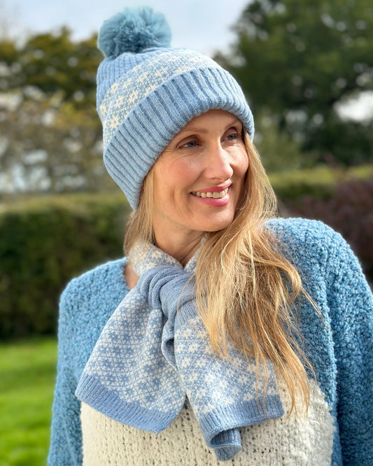 Hats Scandi Pattern Pull Through Scarf - Pale Blue