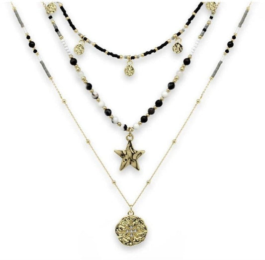 jewellery Black And Gold Triple Layering Necklace