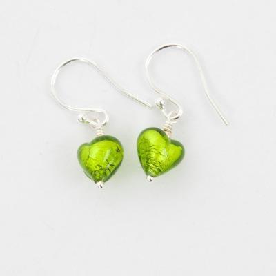jewellery Green Murano Glass Heart Earrings