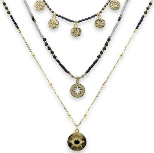 jewellery Navy And Gold Triple Layering Necklace