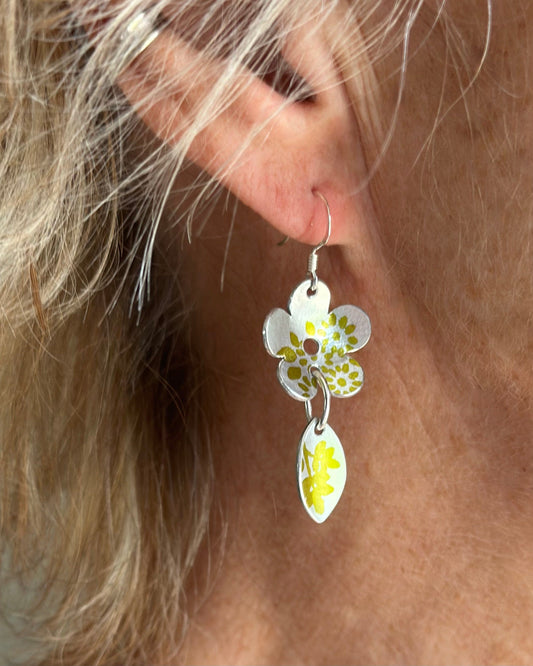 jewellery Sterling Silver And Anodized Aluminium Drop Earrings - Lime Leaf